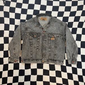 vintage 90s expressions acid washed black denim jean trucker jacket size xl